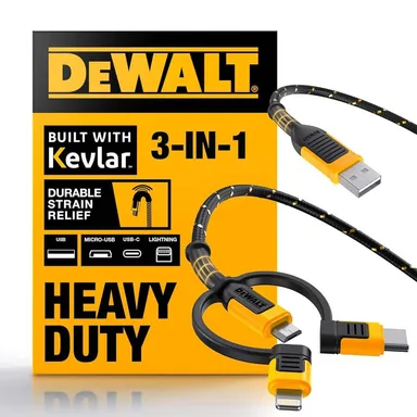 DeWalt 131 1356 DW2, unclassified: Reinforced 3-In-1 Cable for Lightning, USB-C and Micro-USB