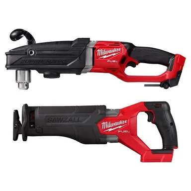 Milwaukee 2809-20-2821-20, bundle: M18 FUEL 18V Lithium-Ion Brushless Cordless GEN 2 SUPER HAWG 1/2 in. Right Angle Drill w/M18 FUEL Reciprocating Saw