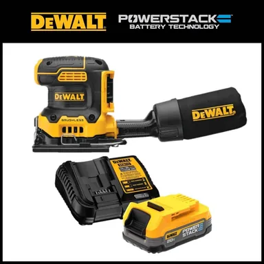 DeWalt DCW200BW034C, bundle: 20V MAX XR Cordless Brushless 1/4 Sheet Variable Speed Sander and 20V MAX POWERSTACK Compact Battery Kit