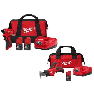 Milwaukee 3450-22-2420-21, bundle: M12 12-Volt Lithium-Ion Compact Brushless Cordless 1/4 in. Impact Driver Kit w2 2.0 Ah Batteries, Charger,& HACKZALL Kit