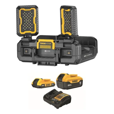 DeWalt DWST08062W25-2C, accessory: TOUGHSYSTEM 2.0 FLEX VOLT 20V/60V Cordless 4000 Lumen LED Adjustable Folding Panel Work Light with 5 Ah & 2 Ah Batteries