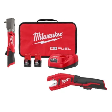 Milwaukee 2564-22-2471-20, bundle: M12 FUEL 12V Lithium-Ion Brushless Cordless 3/8 in. Right Angle Impact Wrench Kit with Copper Tubing Cutter