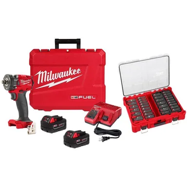 Milwaukee 2855-22R-49-66-6806, bundle: M18 FUEL 18V Lithium-Ion Brushless Cordless 1/2 in. Compact Impact Wrench FR Kit w/PO SAE Metric Socket Set (31-Piece)