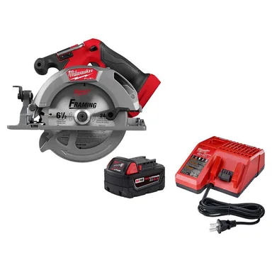 Milwaukee 2833-20-48-59-1850, bundle: M18 FUEL 18V Lithium-Ion Brushless Cordless 6-1/2 in. Circular Saw with One 5.0Ah Battery and Charger