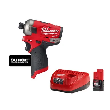 Milwaukee 2551-20-48-59-2420, bundle: M12 FUEL SURGE 12V Lithium-Ion Brushless Cordless 1/4 in. Hex Impact Driver with 2. 0Ah Battery and Charger Starter Kit