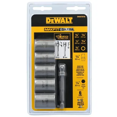 DeWalt DWAFSFS6, accessory: MAXFIT ULTRA 3/8 in. Carbon Steel Drive Socket Set (6-Piece) with 1/4 in. Adapter