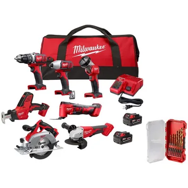 Milwaukee 2695-27SH-48-89-4670, bundle: M18 18-Volt Lithium-Ion Cordless Combo Kit 7-Tool with 2-Batteries, Charger and Tool Bag with Drill Bit Set (15-Piece)
