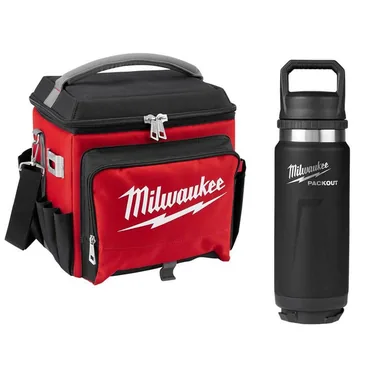 Milwaukee 48-22-8250-48-22-8396B, bundle: 22 Qt. Soft Sided Jobsite Lunch Cooler with PACKOUT Black 24 oz. Insulated Bottle with Chug Lid