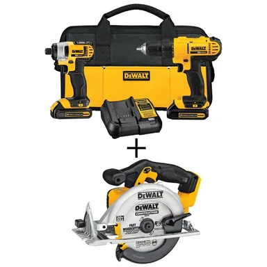 DeWalt DCK240C2DCS391B, unclassified: 20V MAX Cordless Drill/Impact Combo Kit, 6.5 in. Circular Saw, (2) 20V 1.3Ah Batteries, and Charger