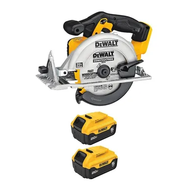DeWalt DCS391BWCB205-2, bundle: 20-Volt MAX Lithium-Ion Cordless 6.5 in. Sidewinder Style Circular Saw with (2) 20-Volt MAX 5. 0Ah Battery Packs