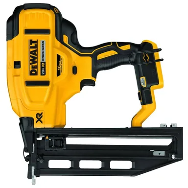 DeWalt DCN662B, bare tool: 20V MAX XR 16-Gauge Lithium-Ion Cordless Finish Nailer (Tool Only) (photograph from the Home Depot listing)