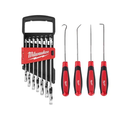 Milwaukee 48-22-9529-48-22-9215, bundle: 144-Position Flex-Head Ratcheting Combination Wrench Set Metric with Hook and Pick Set (11-Piece)