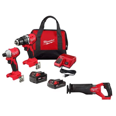 Milwaukee 3693-22CX-2821-20, bundle: M18 18-Volt Lith-Ion Brushless Cordless Compact Hammer Drill/Impact Combo Kit w/2 Batteries & M18 FUEL SAWZALL