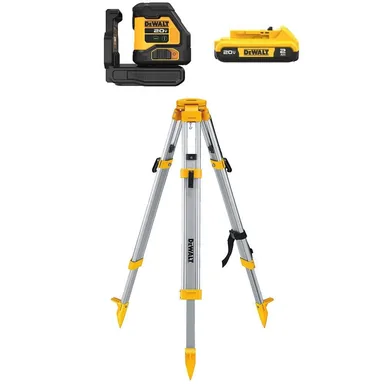 DeWalt DCLE34021BW0337, bundle: 20V Lithium-Ion 180 ft. Green Cross-Line Laser Level, Compact 2.0Ah Battery Pack and Tripod for Laser Level