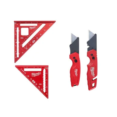 Milwaukee MLSQ070P-48-22-1503, bundle: 7 in. Rafter Square and 4-1/2 in. Trim Square Set with FASTBACK Utility Knife (2-Pack)