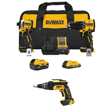 DeWalt DCK200D1P1W630B, bundle: ATOMIC 20-Volt Lithium-Ion Cordless 2-Tool Combo Kit and XR Brushless Screw Gun w/ 5.0 Ah and 2.0 Ah Batteries, Charger