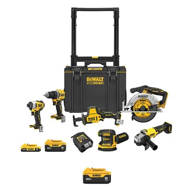 DeWalt DCKTS650D1P1W05, unclassified: 20V Lithium-Ion Cordless 6-Tool Combo Kit with (2) 5 Ah and 2 Ah Batteries Charger and TOUGH SYSTEM 2.0 Rolling Toolbox