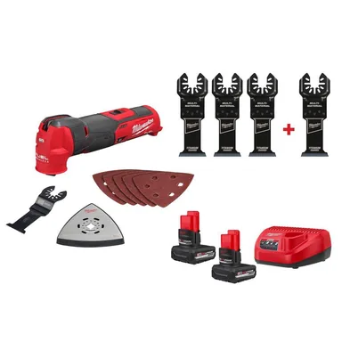 Milwaukee 2526-20-48-59-2450P-49-25-1233W, bundle: M12 FUEL 12V Oscillating Multi-Tool w/5.0Ah Battery 2-Pk Starter Kit & OMT Blade Set