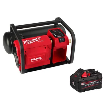 Milwaukee 2840-20-48-11-1881, bundle: M18 FUEL 18-Volt Lith-Ion Brushless Electric Cordless 2 Gal. Quiet Air Compressor w/M18 FORGE XC 8.0 Ah Battery Pack