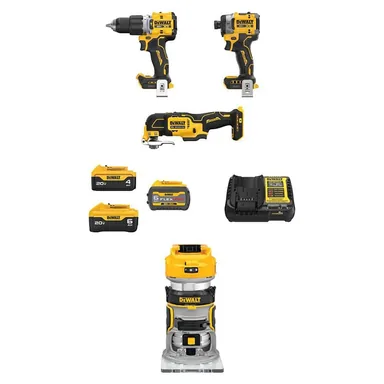 DeWalt DCK316ST2M1W00B, bundle: 20V MAX Lithium-Ion Cordless Combo Kit (3-Tool) and Fixed Base Router w/ FLEXVOLT 6Ah, 20V 6Ah & 4Ah Batteries & Charger