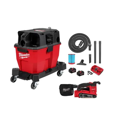 Milwaukee 0920-22HD-2832-20, bundle: M18 FUEL 9 Gal. Cordless DUAL-BATTERY Wet/Dry Shop Vacuum Kit with M18 FUEL Cordless Belt Sander