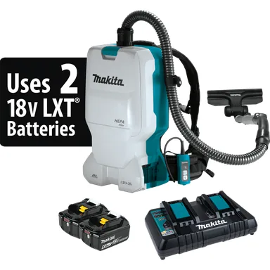 Makita XCV17PG, kit: Makita XCV17PG 36V (18V X2) LXT Lithium-Ion Brushless Cordless 6 Quart HEPA Filter Backpack Dry Vacuum (6.0Ah)
