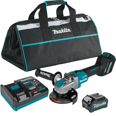 Makita GAG11M1, kit: Makita GAG11M1 40V max XGT Brushless Cordless 4-1/2" / 5" X-LOCK Angle Grinder Kit, with Electric Brake, AWS Capable (4.0Ah)
