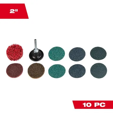 Milwaukee 49-92-9000, accessory: 2 in. Quick Change Disc Kit - Sanding, Surface Conditioning and Paint Removal Discs with 1/4 in Arbor (10-Pieces) (photograph from the Home Depot listing)