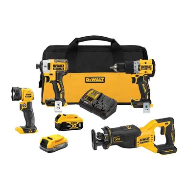DeWalt DCK449E1P1, bundle: 20V MAX XR Lithium-Ion Brushless Cordless 4-Tool Combo Kit with 5.0 Ah Battery, 1.7 Ah Battery, Charger and Kit Bag