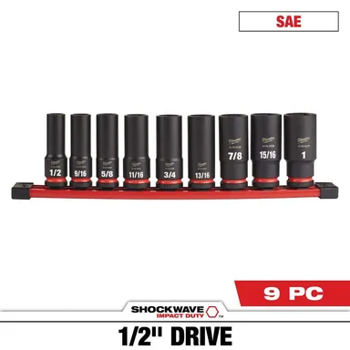 Milwaukee 49-66-7022, accessory: SHOCKWAVE Impact Duty 1/2 in. Drive SAE Deep Well Impact Socket Set (9-Piece)