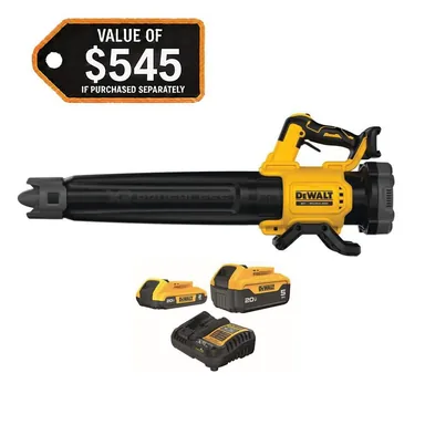 DeWalt DCBL722BW225-2C, bundle: 20V MAX 125 MPH 450 CFM Brushless Cordless Handheld Leaf Blower w/ Concentrator Nozzle, 5 Ah & 2 Ah Batteries & Charger