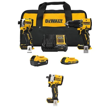 DeWalt DCK200D1P1W921B, bundle: ATOMIC 20-Volt Lithium-Ion Cordless 2-Tool Combo Kit, Brushless 1/2 in. Impact Wrench w/ 5 Ah, 2 Ah Batteries, Charger