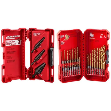 Milwaukee 48-89-9221-48-89-4631, bundle: Black Oxide Step Drill Bit Set with SHOCKWAVE Impact Duty Titanium Drill Bit Set (26-Piece)