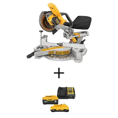 DeWalt DCS361BWCB2460C, bundle: 20V MAX Lithium-Ion Cordless 7-1/4 in. Sliding Miter Saw with 6.0 Ah Battery, 4.0 Ah Battery, Charger and Bag