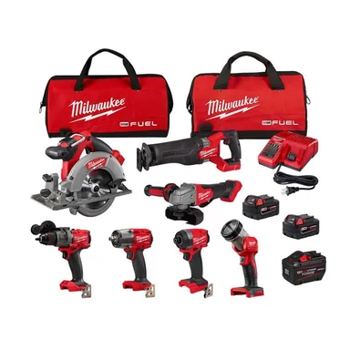 Milwaukee 3697-27-48-11-1813, bundle: M18 FUEL 18V Lithium-Ion Brushless Cordless Combo Kit with Two 5.0 Ah Batteries, 1 Charger, 2 Tool Bags (7-Tool)