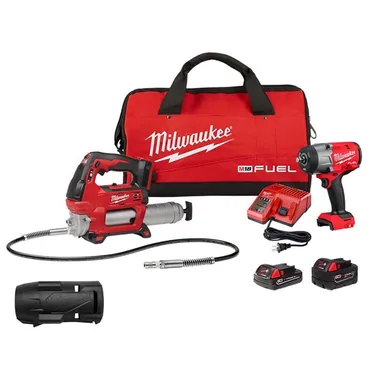 Milwaukee 2967-22GG-49-16-2967, bundle: M18 FUEL 18V Lithium-Ion Brushless Cordless High Torque 1/2 in. Impact Wrench & Grease Gun Combo Kit W/Protective Boot
