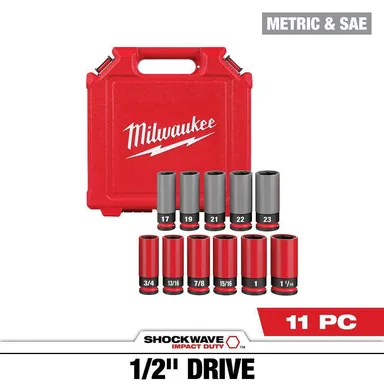 Milwaukee 49-66-7833, accessory: SHOCKWAVE Impact-Duty 1/2 in. Drive Deep SAE & Metric Lug Nut Impact Socket Set (11-Piece)