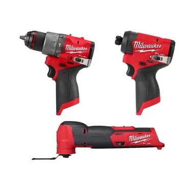 Milwaukee 2526-20-3404-20-3453-20, bundle: M12 FUEL 12V Lithium-Ion Cordless Oscillating Multi-Tool, M12 FUEL 1/2 in. Hammer Drill & M12 FUEL 1/4 in. Impact Driver