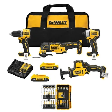 DeWalt DCK486D2WDW0SET, bundle: ATOMIC 20V Lithium-Ion Cordless Brushless Combo Kit (4-Tool) and Screwdriving Set (30-Piece) with (2) 2Ah Batteries