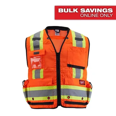 Milwaukee 48-73-5165, accessory: Small/Medium Orange Class-2 Surveyor's High Visibility Safety Vest with 27-Pockets (photograph from the Home Depot listing)