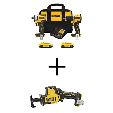 DeWalt DCK225D2WCS369B, bundle: ATOMIC 20-Volt MAX Lithium-Ion Cordless Combo Kit (2-Tool) and Compact Recip Saw with (2) 2Ah Batteries, Charger and Bag