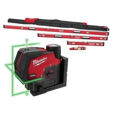 Milwaukee MLBXCM78-3622-21, bundle: REDSTICK Magnetic Box Level Set with Torpedo Level and M12 125 ft. Cross and Point Laser Level Kit (6-Piece)