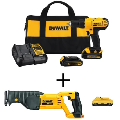 DeWalt DCD771C2WDCS380, bundle: 20V MAX Cordless 1/2 in. Drill/Driver, Reciprocating Saw, (2) 20V 1.3Ah Batteries, (1) 20V 4.0Ah Battery, and Charger