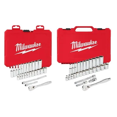 Milwaukee 48-22-9404-48-22-9408, bundle: 1/4 in. and 3/8 in. Drive SAE Ratchet and Socket Mechanics Tool Set (54-Piece)