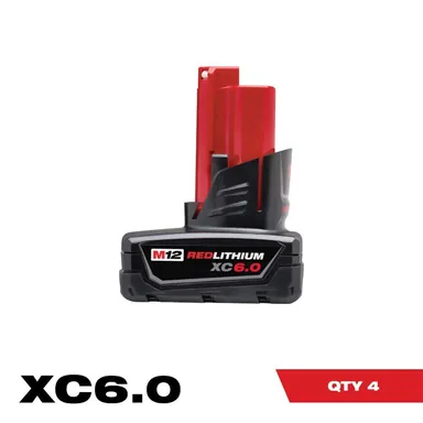 Milwaukee 48-11-2460X4, accessory: M12 12-Volt Lithium-Ion XC Extended Capacity Battery Pack 6.0Ah (4-Pack)