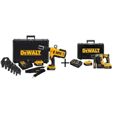 DeWalt DCE200M2Kwrh, kit: 20-Volt MAX Lithium-Ion Cordless Copper Pipe Crimper Kit w/ (2) Batteries 4Ah, Charger, Case and Bonus XR Rotary Hammer