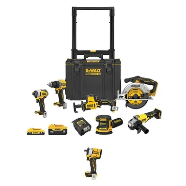 DeWalt DCKTS650D1P1W1B, unclassified: 20V Lithium-Ion Cordless 6-Tool Combo Kit and 1/2 in. Impact Wrench w/ 5 Ah & 2 Ah Batteries Charger & Rolling Toolbox