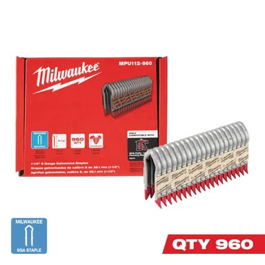 Milwaukee MPU112-960, accessory: 1-1/2 in. 9-Gauge Galvanized Staples for M18 FUEL Utility Fencing Stapler (960 Per Box)