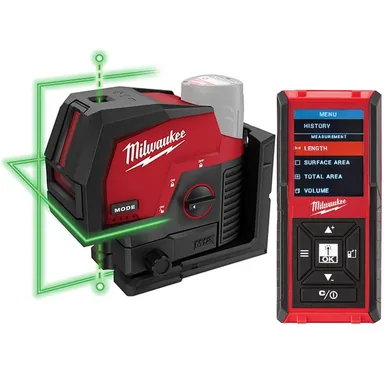 Milwaukee 3622-20-48-22-9802, bundle: M12 12-Volt Lithium-Ion Cordless Green 125 ft. Cross Line & Plumb Points Laser Level (Tool-Only) w/ Laser Distance Meter