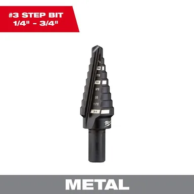 Milwaukee 48-89-9203, accessory: 1/4 in. - 3/4 in. x 1/16 in. #3 Step Black Oxide Drill Bit